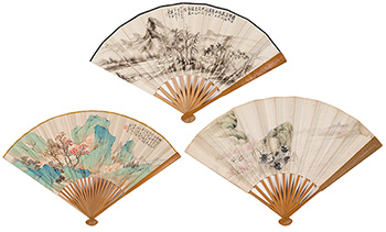 Huang Shanshou, He Weipu, Ye Erkai, Three Folding Fans by  Chinese Art