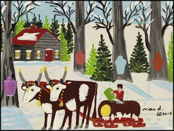 Oxen with Sugar Barrel by Maud Lewis