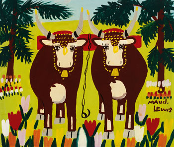Oxen in Tulips by Maud Lewis