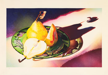 Pears on a Green Glass Plate par Mary Frances Pratt
