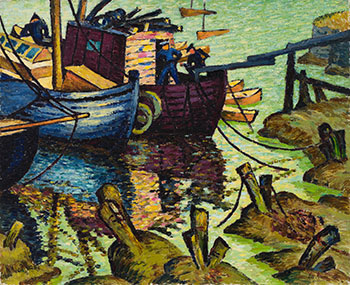 Boats at Dock by Sybil Andrews