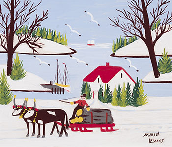 Oxen in Winter by Maud Lewis