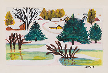 Winter Landscape with Reflecting Ponds by Maud Lewis