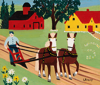 Two Horses Ploughing by Maud Lewis