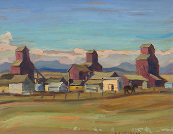 Grain Elevators, Cowley, Alta / Cathedral Pincher Creek, Alta by Alexander Young (A.Y.) Jackson