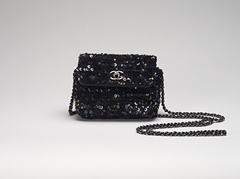 A RARE SUPERMINI SEQUIN RECTANGULAR FLAP BAG WITH SILVER HARDWARE by  CHANEL
