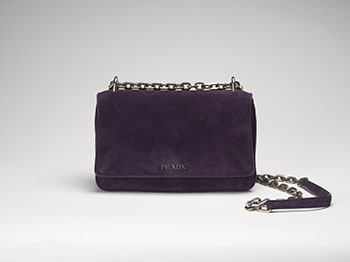 A TWO-WAY PURPLE SUEDE FLAP BAG WITH SILVER HARDWARE by  PRADA