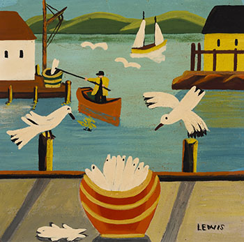 Seagulls, Fish and Fisherman by Maud Lewis