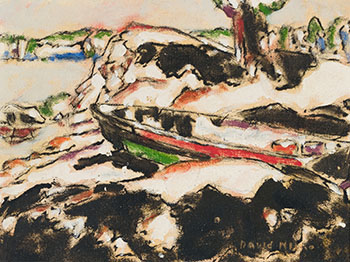 Rowboat on Shore II, Severn River, Muskoka, Ontario / Campfire at Noon (verso) by David Brown Milne