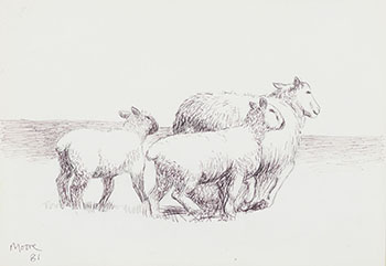 Sheep and Two Lambs par Henry  Moore