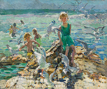 A Day at the Shore / Mother and Children at the Shore (verso) par Dorothea Sharp