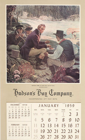 HBC 1959 Calendar ft. Rex Woods -  Nicholas Garry at Slave Falls (#00129) by Hudson's Bay Company 
