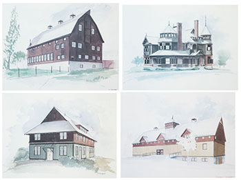 Four works: Historic Mansion, Barn #1, Barn #2, Barn #3 (#692 #693, #694, #695) by Richard Raycraft