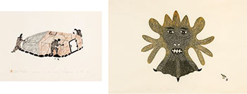 Two works: Making Tent for Winter (00428), Mask (00182) by Various Inuit Artists