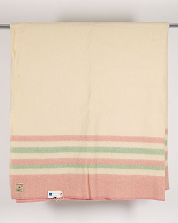 Ayers of Lachute wool blanket, cream with green and pink by Hudson's Bay Company 