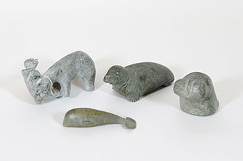 Four Works: Hunter Attacked by Bear, Walrus, Narwahl, Warlrus by Various Inuit Artists