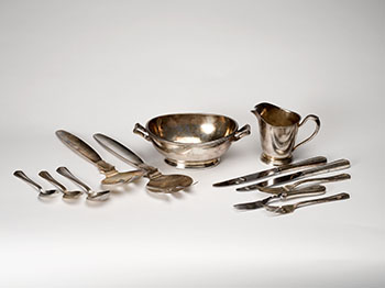 Robert Simpson Cutlery and Dishes (silver and copper), 16 Pieces (2159) by Hudson's Bay Company 
