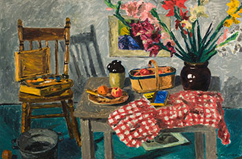 Still Life with Flowers, Fruit and Artist's Palette par William Goodridge Roberts