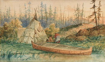 Indians, Canoe and Tepee by Frederick Arthur Verner