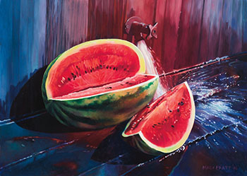 Water, Spout & Cut Melon by Mary Frances Pratt