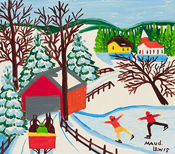 Covered Bridge with Skaters par Maud Lewis