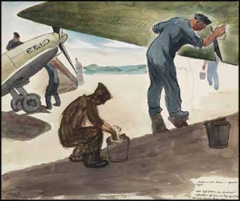 Airmen Working on Spitfires by Edwin Headley Holgate