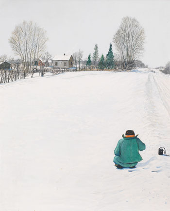 Dogs Barking at Artist in Alberta par William Kurelek