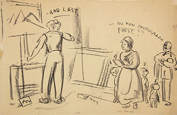 Cartoon of Harris at his Easel by Arthur Lismer