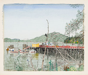 Government Wharf at Crofton, BC par Edward John (E.J.) Hughes