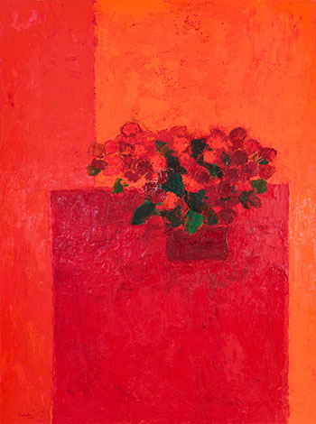 Bégonias rouges à la nappe rouge by Bernard Cathelin