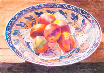 Peaches on Cecelia's Doilie par Mary Frances Pratt