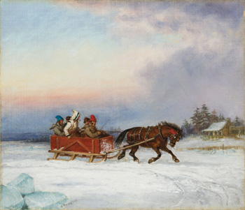 Five Habitants Driving in Winter par Cornelius David Krieghoff