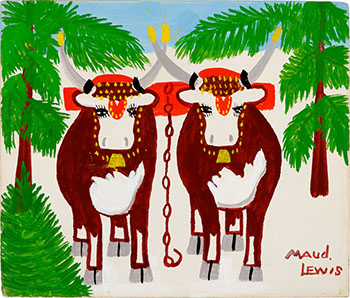 Oxen in Winter by Maud Lewis