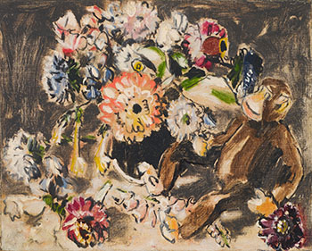 Zinnias and Monkey by David Brown Milne