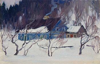 La maison bleue Les Éboulements par Clarence Alphonse Gagnon