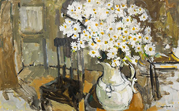 White Daisies in Grey Studio by Molly Joan Lamb Bobak