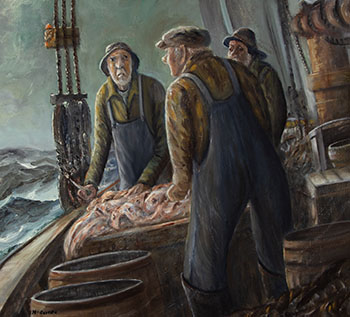 Dressing Fish on Deck of Schooner by Nelson Surette