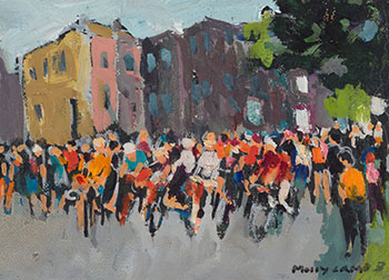 Street Scene with Cyclists by Molly Joan Lamb Bobak