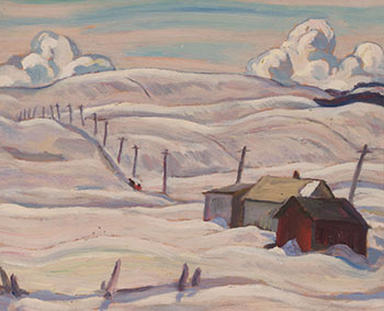 Rolling Hills Winter, Near St. Simon, Rimouski / Winter Barns, Horse and Sleigh, St. Simon, Rimouski (verso) by Alexander Young (A.Y.) Jackson