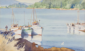 Fishing Trawlers at Anchor by Walter Joseph (W.J.) Phillips