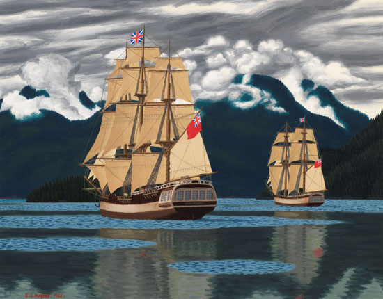 The "Discovery" and "Chatham" in Johnstone Strait by Edward John (E.J.) Hughes