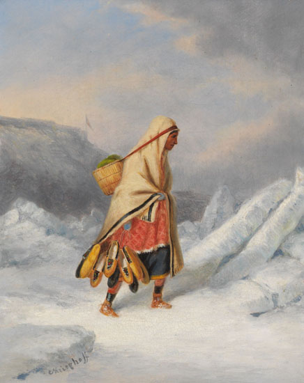 Indian Squaw Moccasin Seller Crossing the St. Lawrence River at Quebec par Cornelius David Krieghoff
