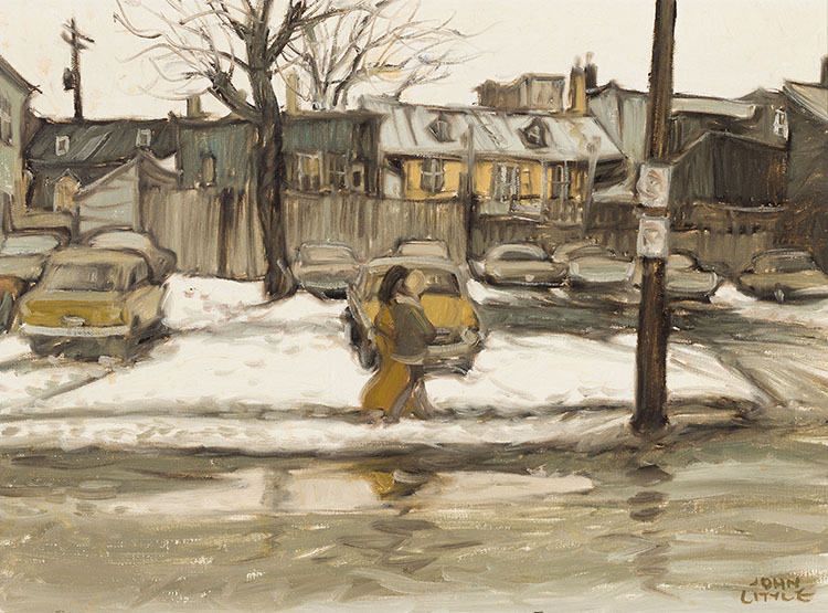 Deux jeunes filles avec une flaque d'eau, rue de la Salle, Québec by John Geoffrey Caruthers Little