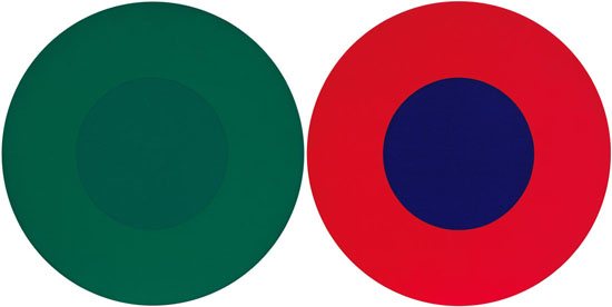 Double 12 en vert et rouge et bleu by Claude Tousignant