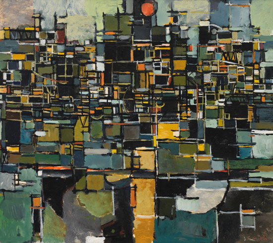 Cityscape with Red Sun by Gordon Appelbe Smith