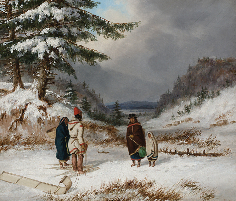 Indian Group in Winter Landscape par Cornelius David Krieghoff