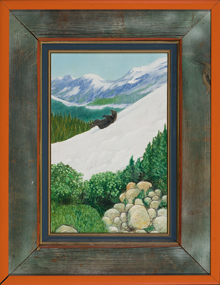 Grizzly Sliding Down Glacier by William Kurelek