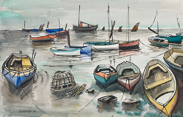 Boats at Cowes, England, at the End of WWII par Jack Leonard Shadbolt