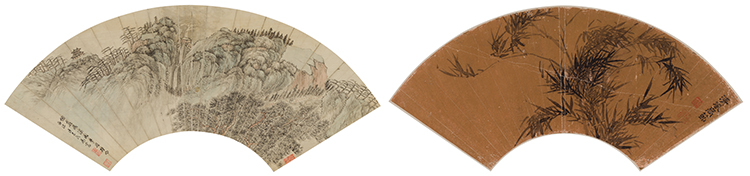 Two Fan Paintings, Qing Dynasty par  Chinese School