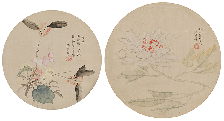 Two Rounded Paintings of Flowers by  Chinese School